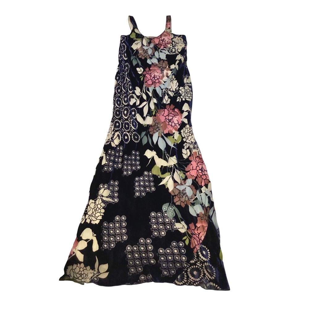 Johnny Was Women's 100% silk Floral Velvet Maxi Dress Elegant Bohemian Size S